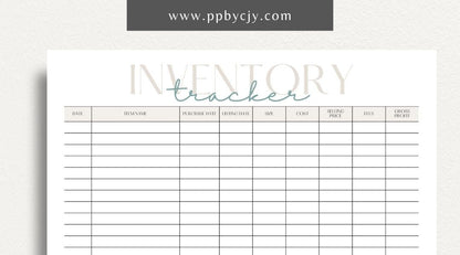 Inventory Tracker Printable Template – Digital download for managing and monitoring stock levels, item details, and inventory movements.