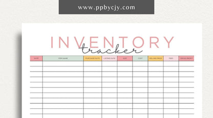 Inventory Tracker Printable Template – Digital download for managing and monitoring stock levels, item details, and inventory movements.