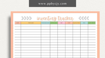 Inventory Tracker Printable Template – Digital download for managing and monitoring stock levels, item details, and inventory movements.