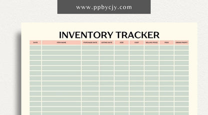 Inventory Tracker Printable Template – Digital download for managing and monitoring stock levels, item details, and inventory movements.