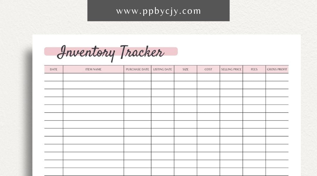 Inventory Tracker Printable PDF Template