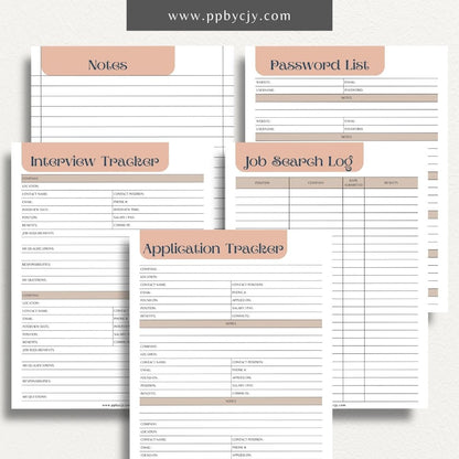 Job Search Bundle Printable Template – Digital download featuring a collection of tools for managing and organizing your job search process, including trackers, logs, and planners.