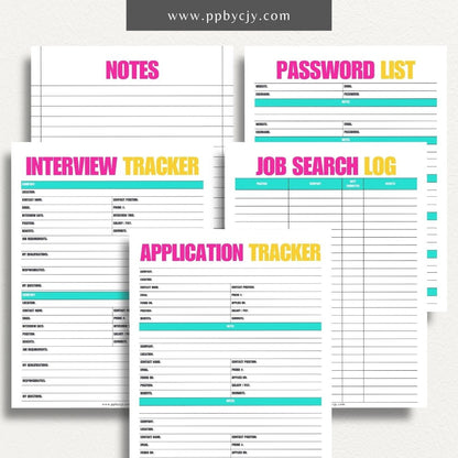 Job Search Bundle Printable Template – Digital download featuring a collection of tools for managing and organizing your job search process, including trackers, logs, and planners.