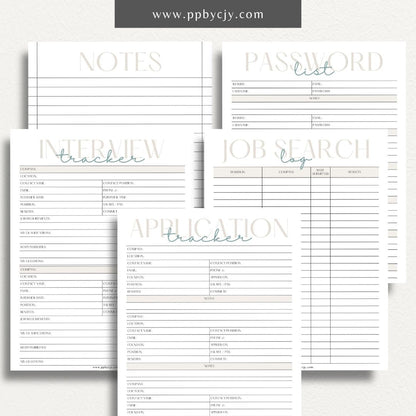 Job Search Bundle Printable Template – Digital download featuring a collection of tools for managing and organizing your job search process, including trackers, logs, and planners.