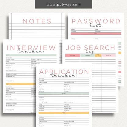 Job Search Bundle Printable Template – Digital download featuring a collection of tools for managing and organizing your job search process, including trackers, logs, and planners.