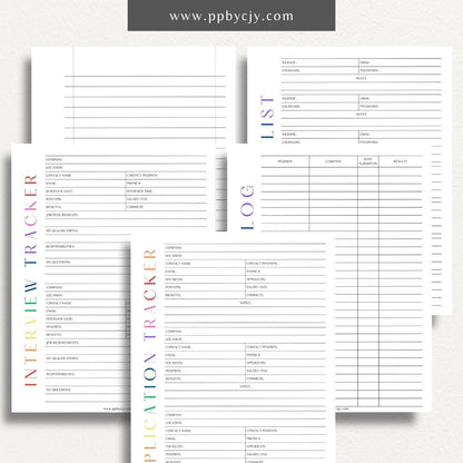 Job Search Bundle Printable Template – Digital download featuring a collection of tools for managing and organizing your job search process, including trackers, logs, and planners.