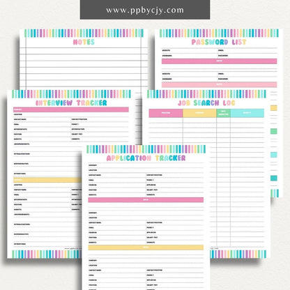 Job Search Bundle Printable Template – Digital download featuring a collection of tools for managing and organizing your job search process, including trackers, logs, and planners.