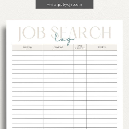 Job Search Account Tracker Printable Template – Digital download for organizing and managing login details and statuses for various job search accounts and platforms.