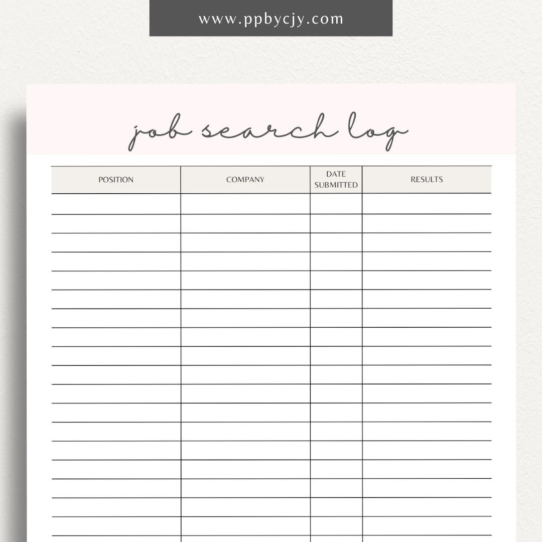 Job Search Account Tracker Printable Template – Digital download for organizing and managing login details and statuses for various job search accounts and platforms.