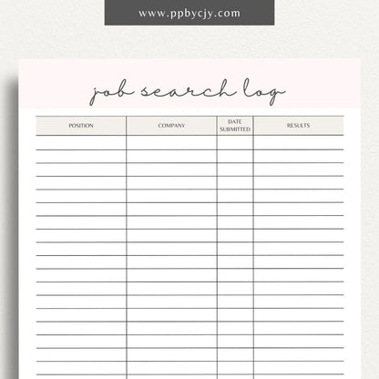 Job Search Account Tracker Printable Template – Digital download for organizing and managing login details and statuses for various job search accounts and platforms.