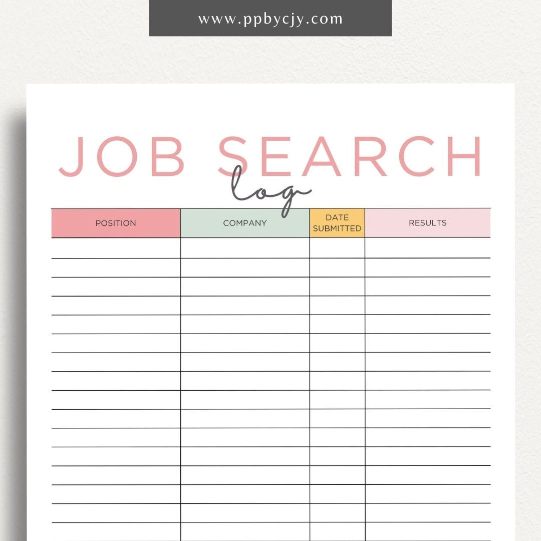 Job Search Account Tracker Printable Template – Digital download for organizing and managing login details and statuses for various job search accounts and platforms.