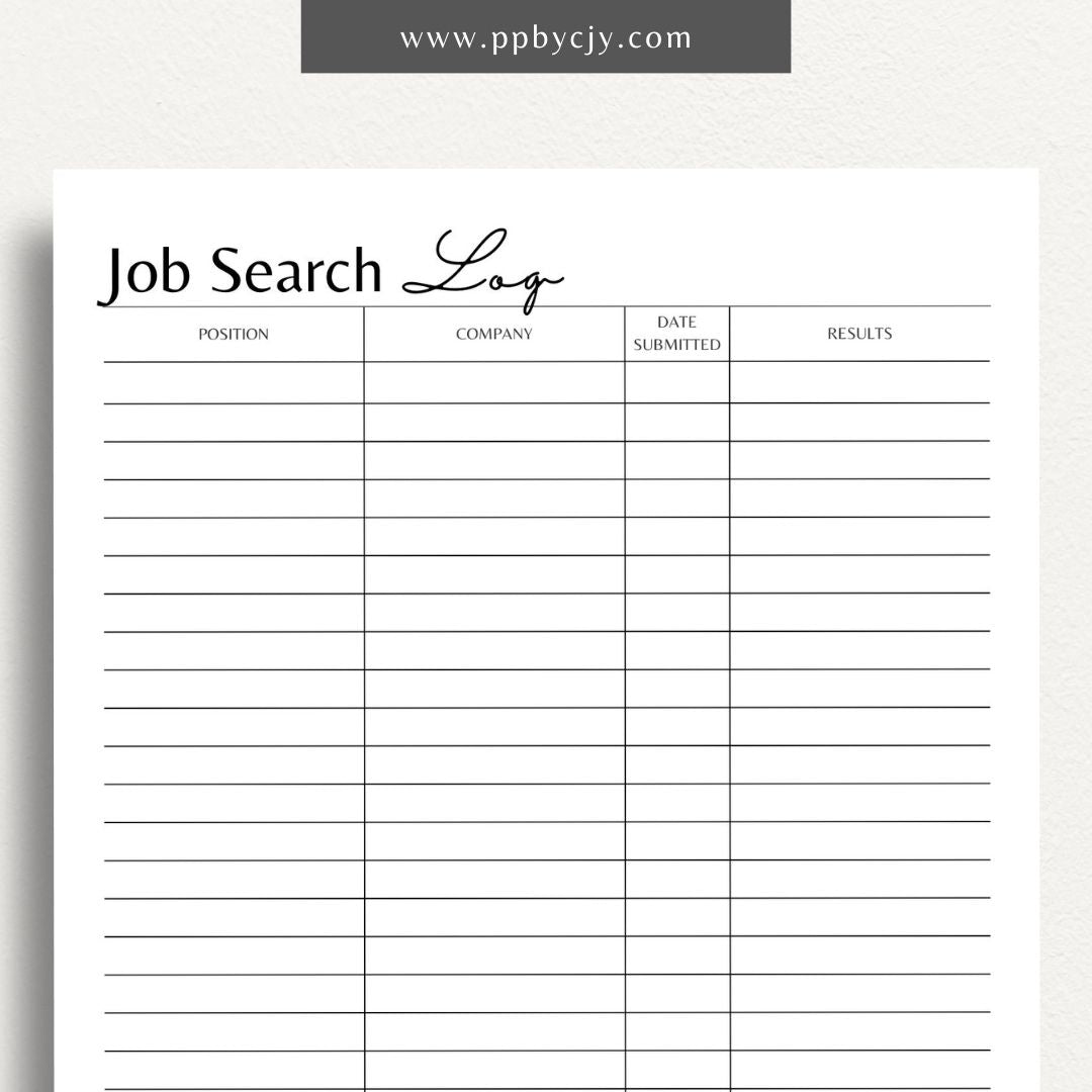 Job Search Account Tracker Printable Template – Digital download for organizing and managing login details and statuses for various job search accounts and platforms.