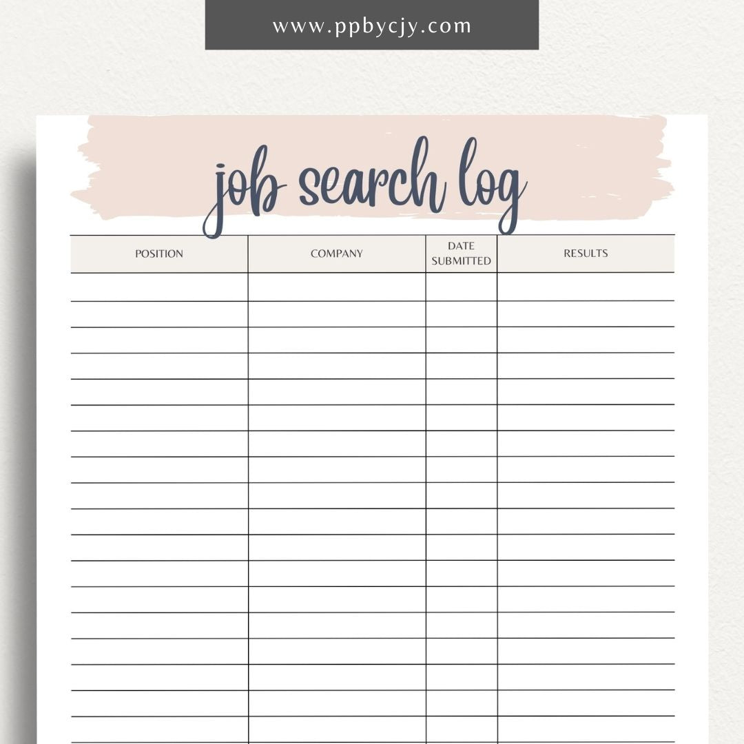 Job Search Account Tracker Printable Template – Digital download for organizing and managing login details and statuses for various job search accounts and platforms.