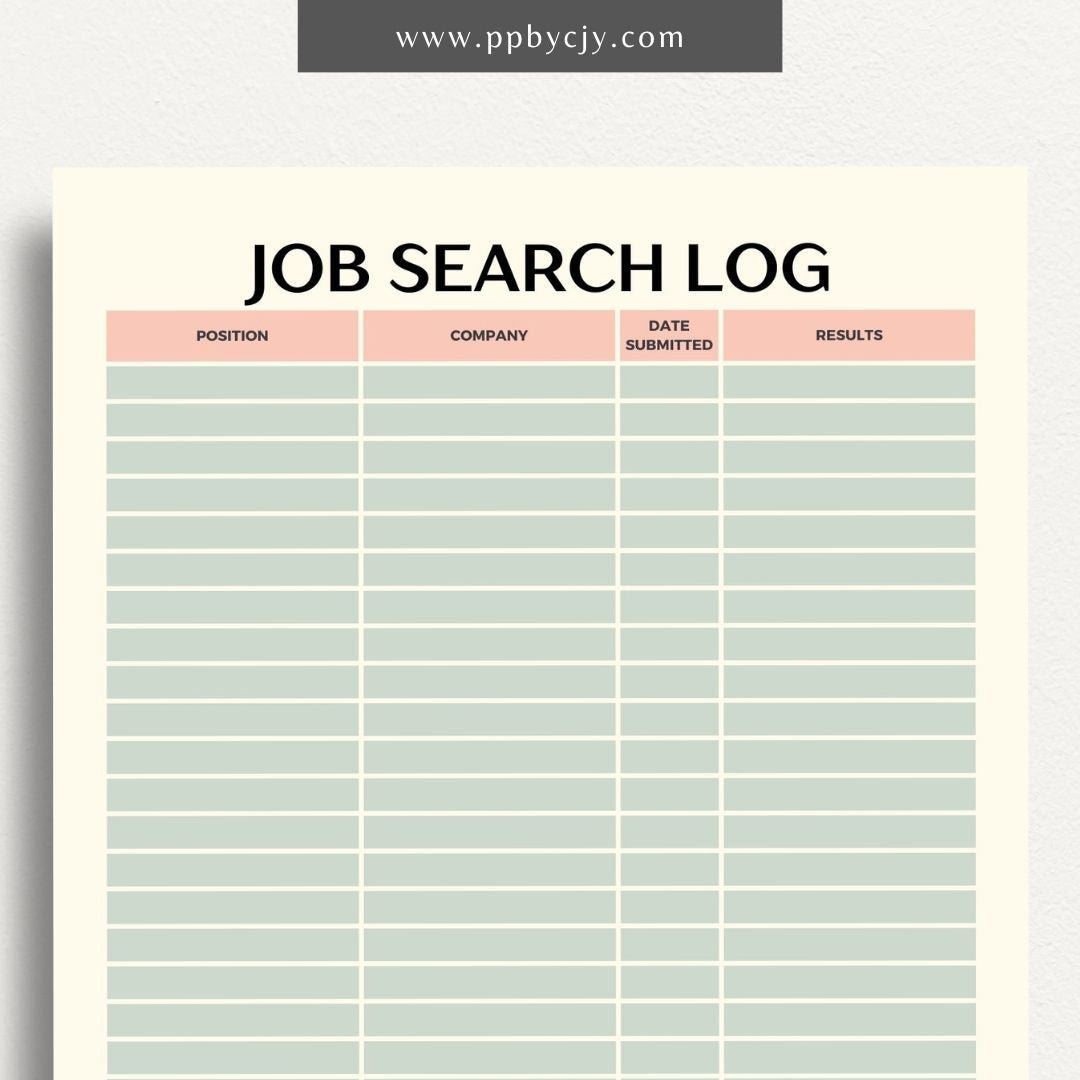 Job Search Account Tracker Printable Template – Digital download for organizing and managing login details and statuses for various job search accounts and platforms.