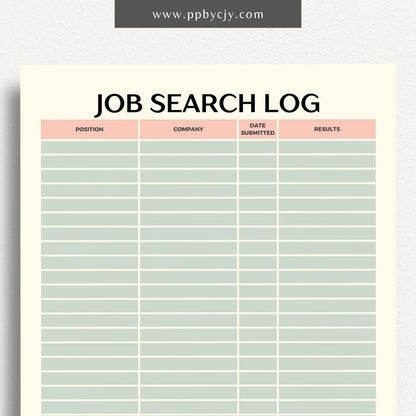 Job Search Account Tracker Printable Template – Digital download for organizing and managing login details and statuses for various job search accounts and platforms.