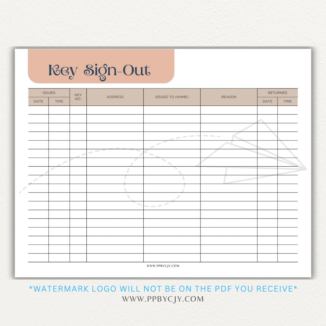 Key Sign-Out Printable PDF Template