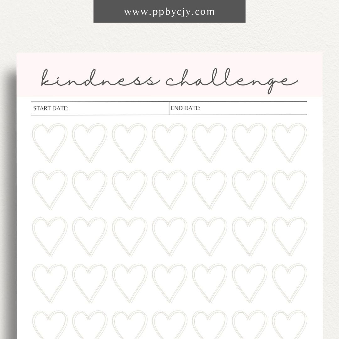 100 Days of Kindness Printable Template – Digital Download for Tracking Acts of Kindness