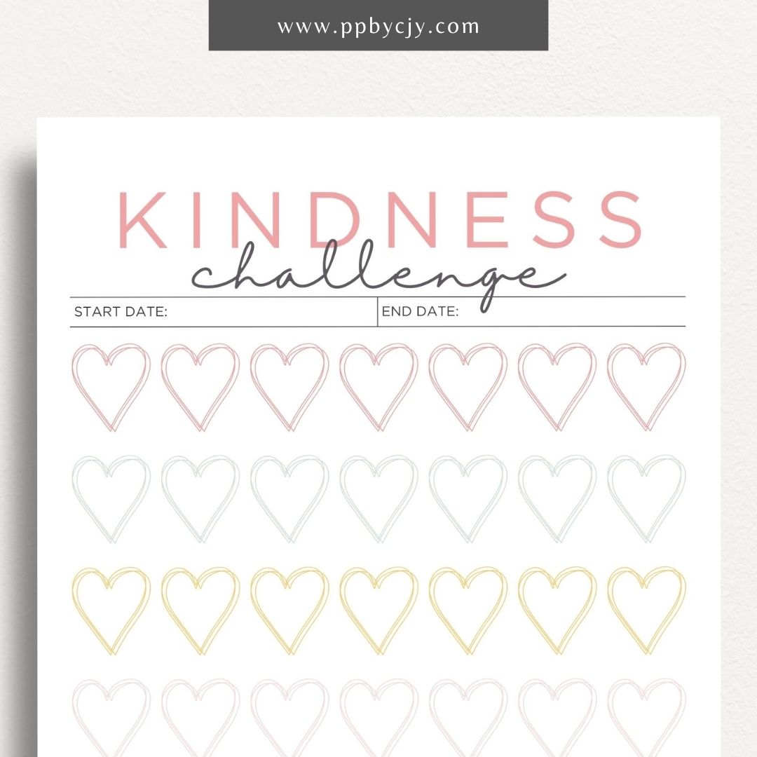 100 Days of Kindness Printable Template – Digital Download for Tracking Acts of Kindness