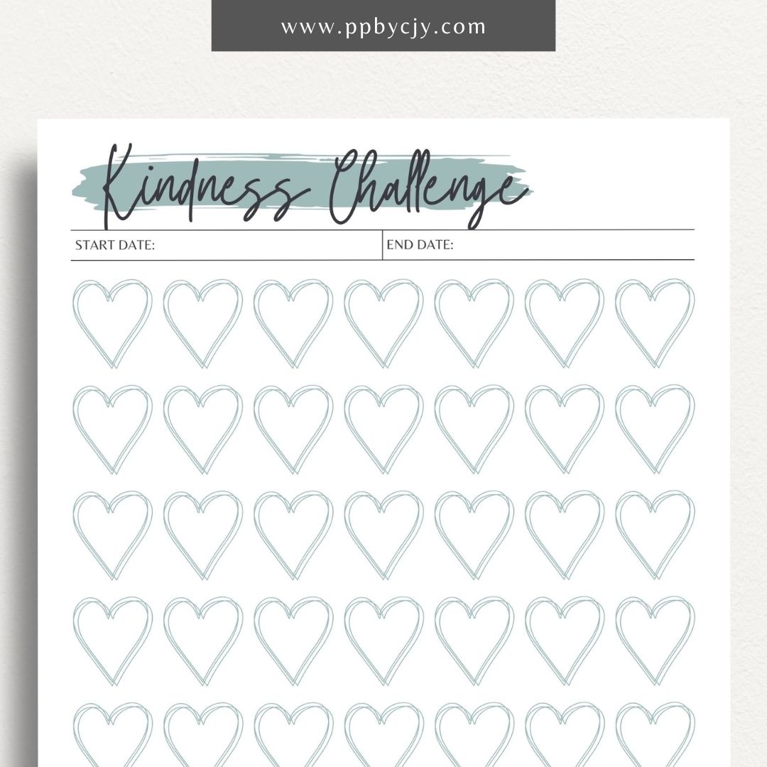 100 Days of Kindness Printable Template – Digital Download for Tracking Acts of Kindness