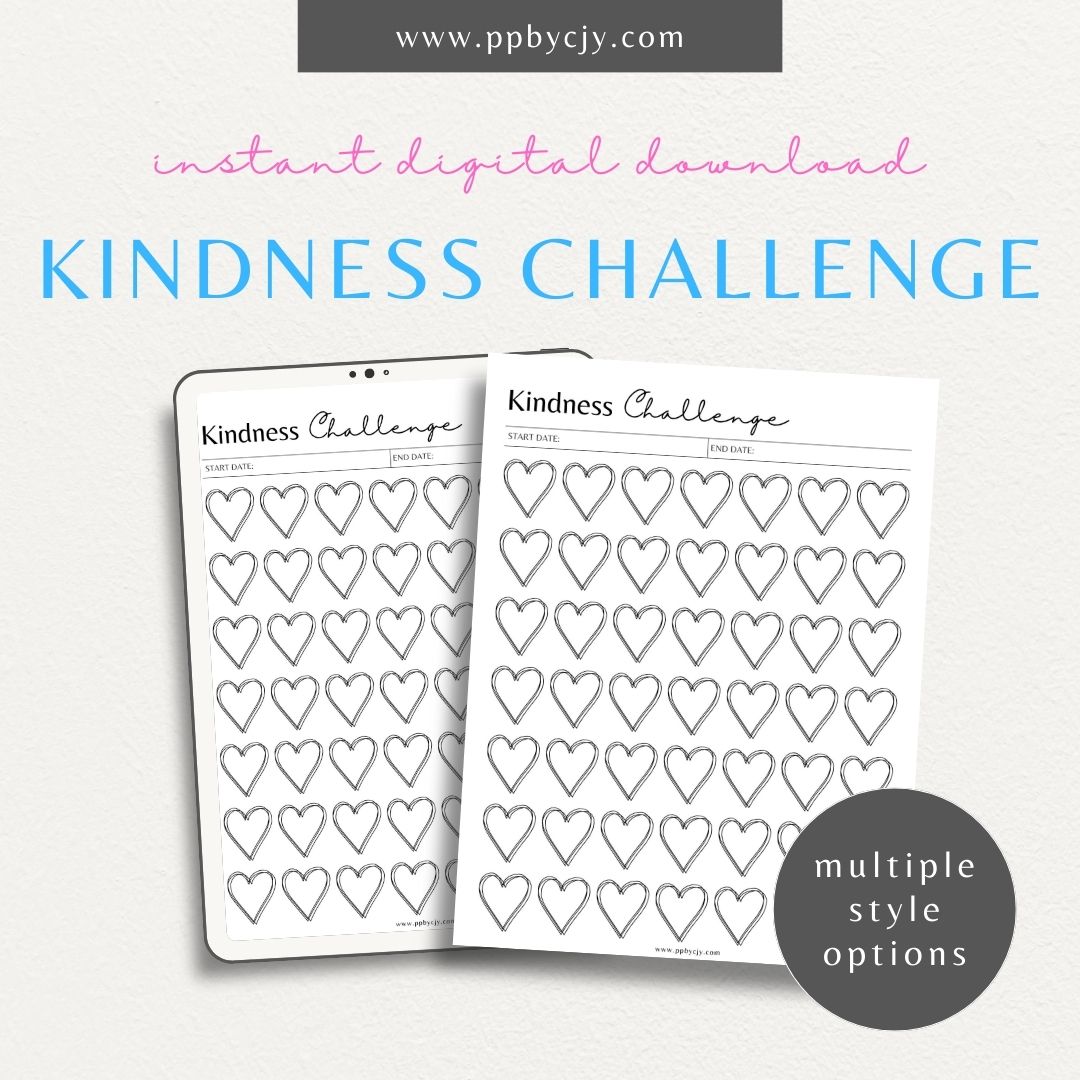 100 Days of Kindness Printable Template – Digital Download for Tracking Acts of Kindness