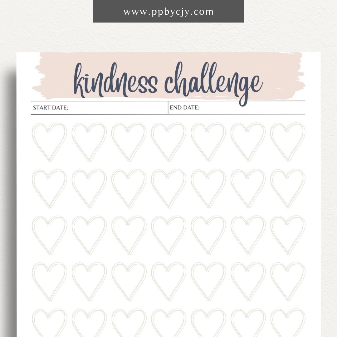 100 Days of Kindness Printable Template – Digital Download for Tracking Acts of Kindness