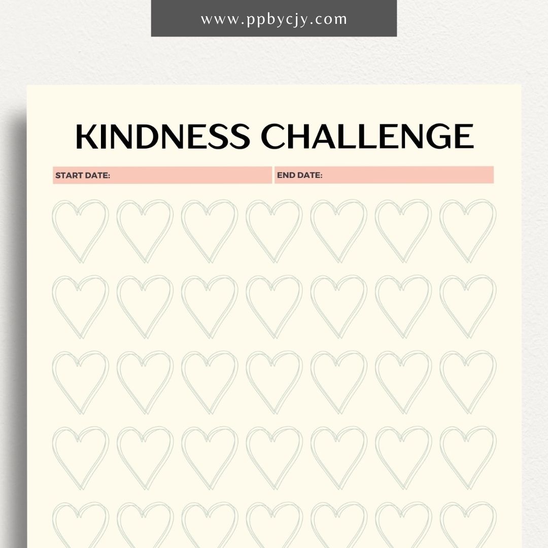 100 Days of Kindness Printable Template – Digital Download for Tracking Acts of Kindness