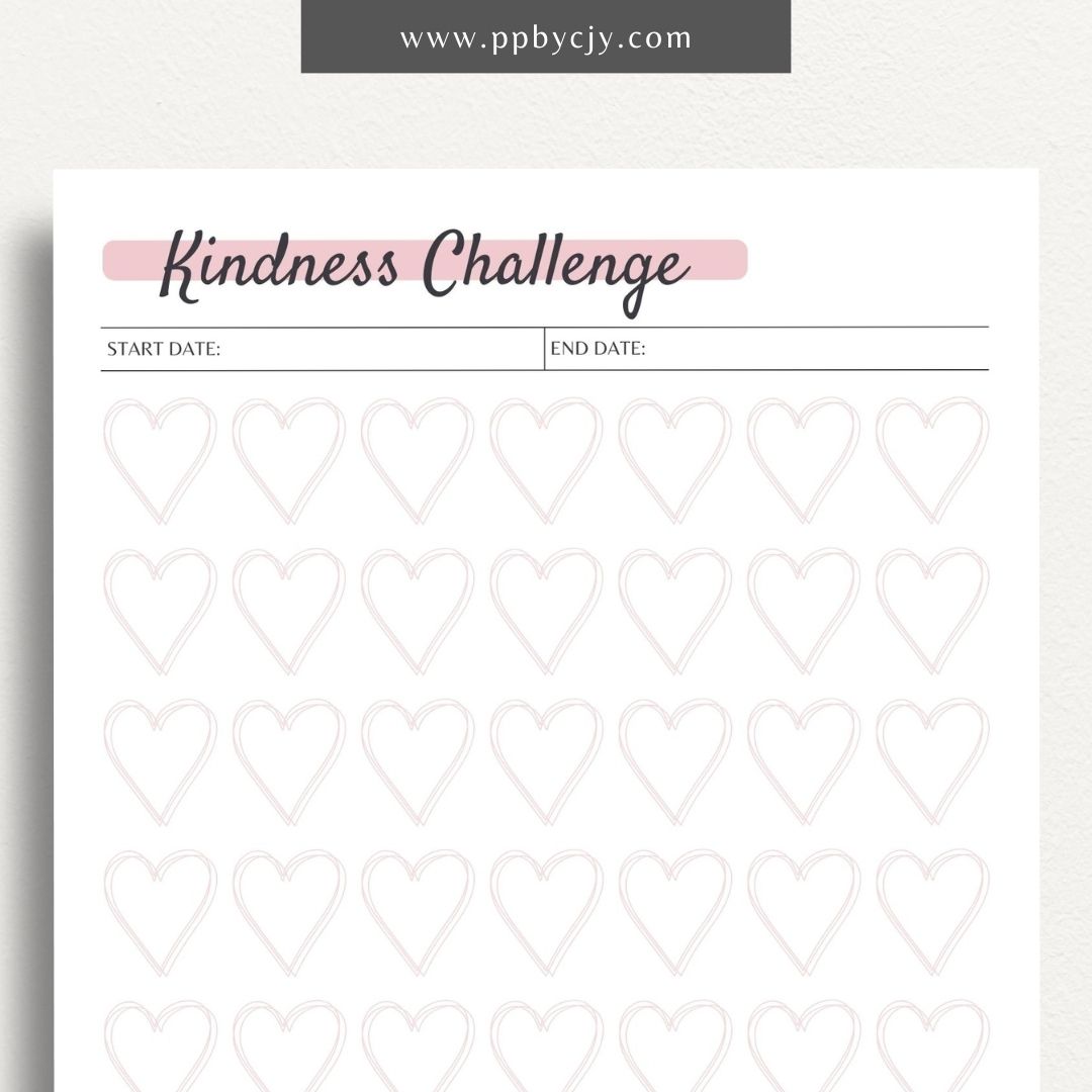 100 Days of Kindness Printable Template – Digital Download for Tracking Acts of Kindness