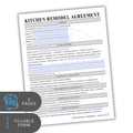 Kitchen remodel agreement form on a white background