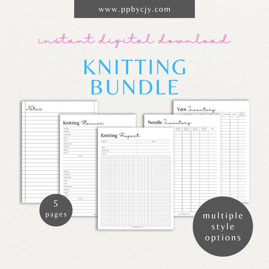 Knitting Project Printable Template – Digital download for tracking and organizing details of your knitting projects, including patterns, yarns, and progress.