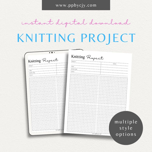 Knitting Project Plan Printable Template – Digital download for organizing and planning your knitting projects, including patterns, materials, and progress tracking.