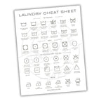 Laundry cheat sheet with symbols and text on a white background