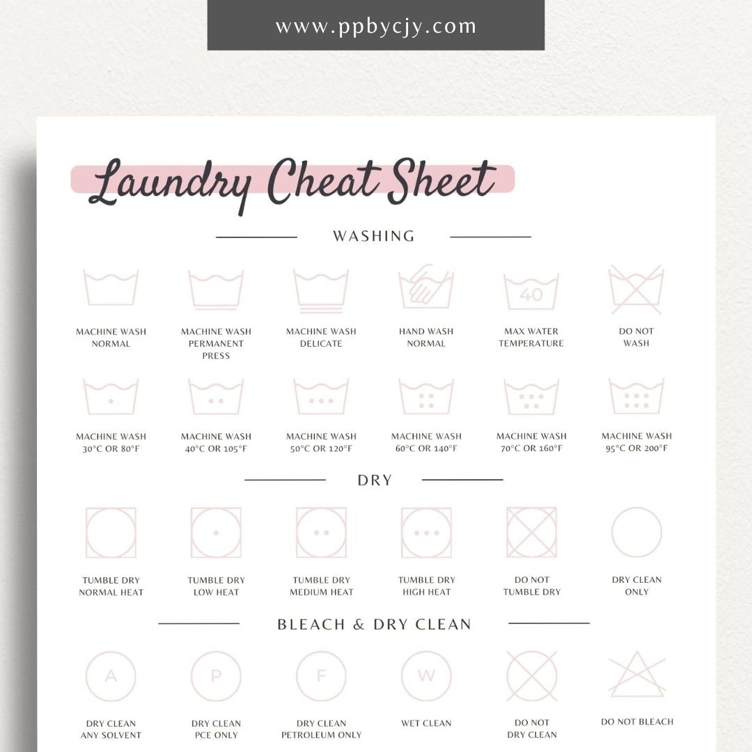 Laundry Symbol Cheat Sheet Printable PDF Template