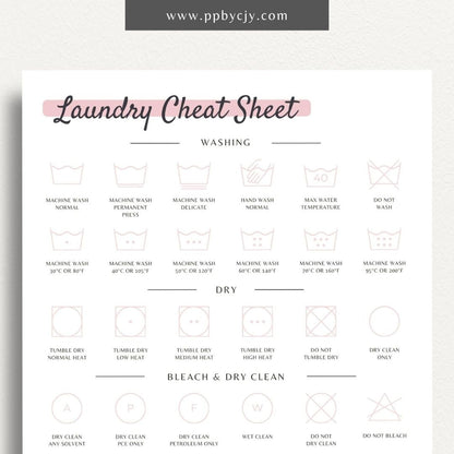 Laundry Symbol Cheat Sheet Printable PDF Template