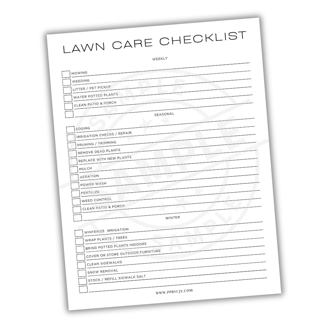 Lawn care checklist on a white background