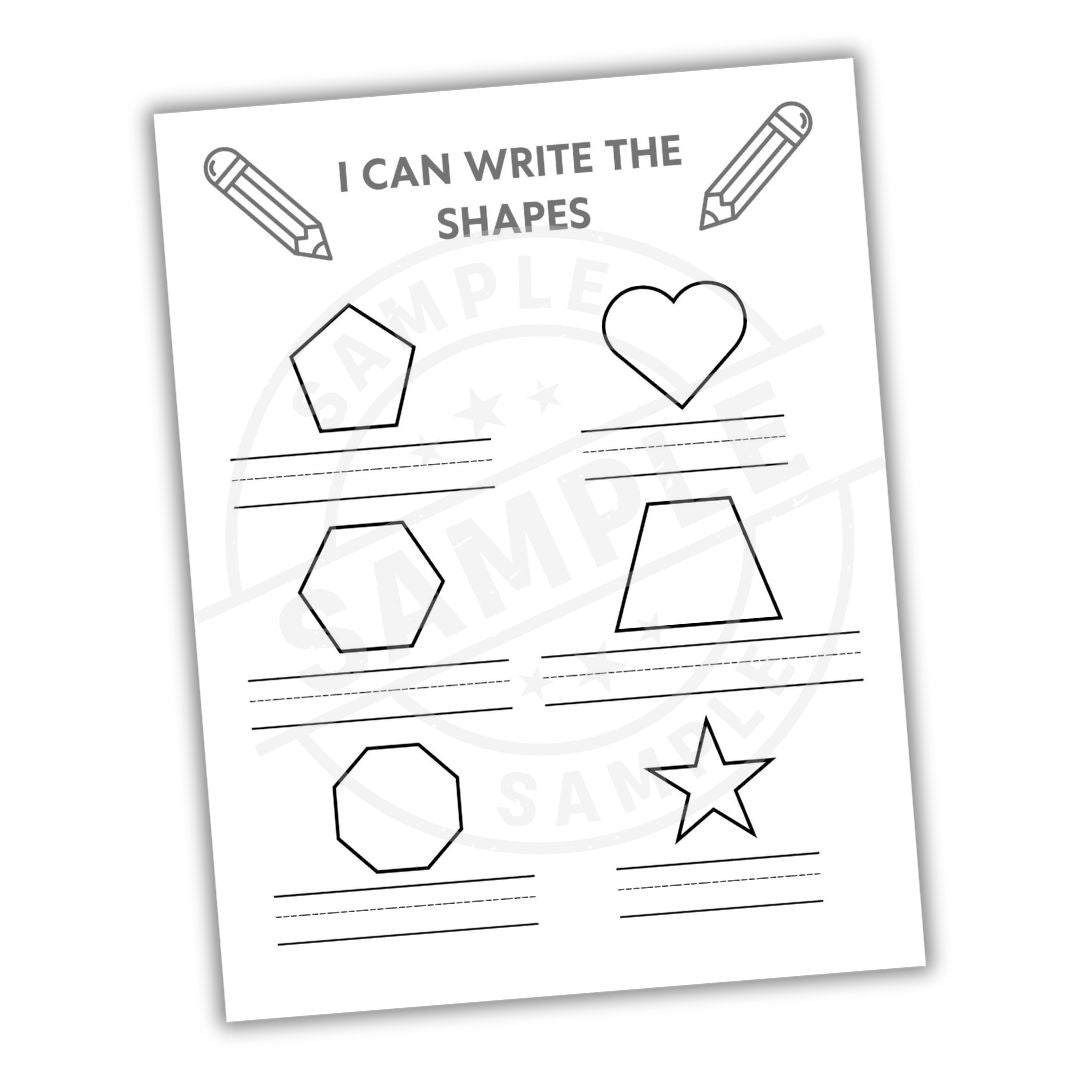 Preschool worksheet with shapes to trace on a white background