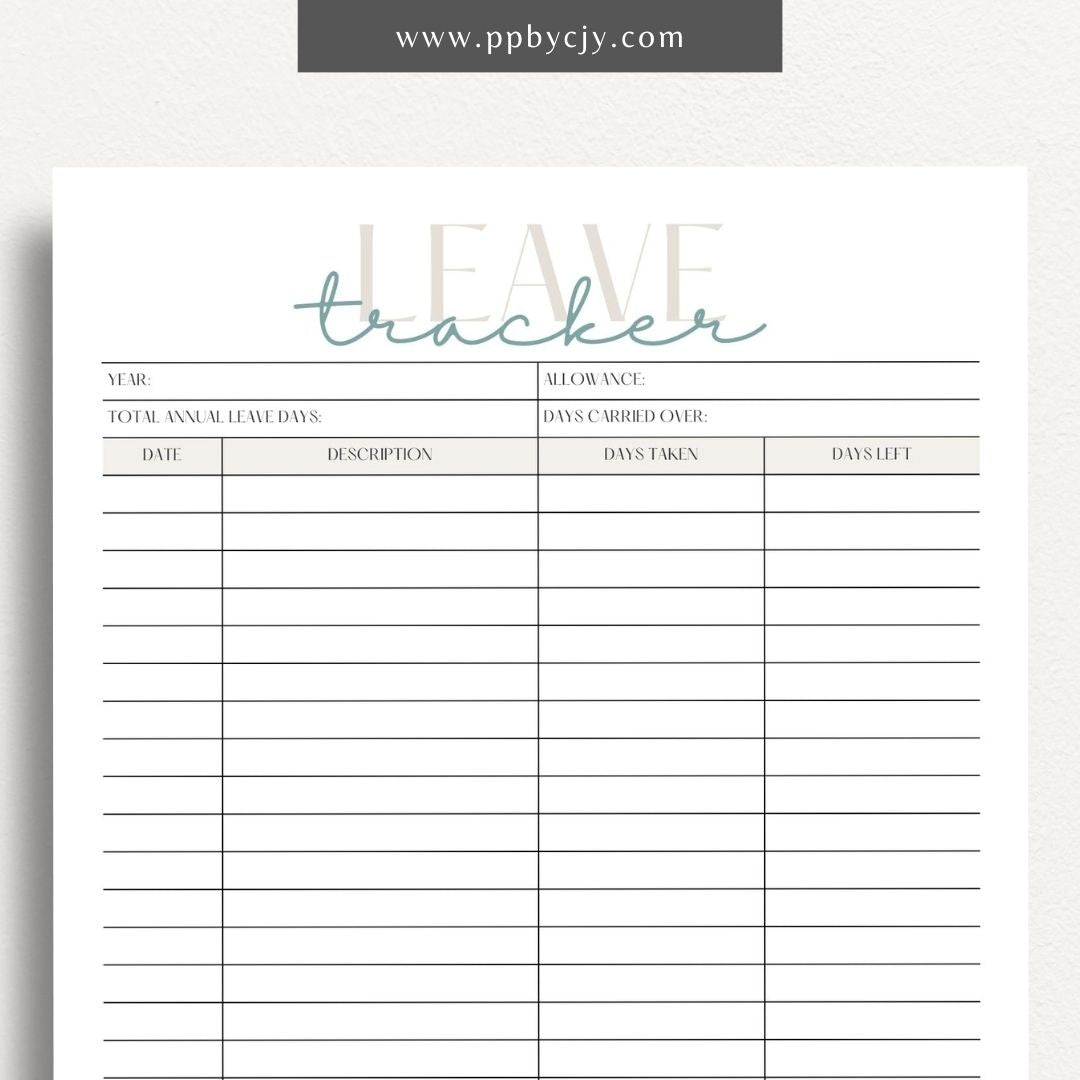 Time Off Leave Printable Template – Digital download for tracking and managing employee time off requests, including dates, reasons, and approval status