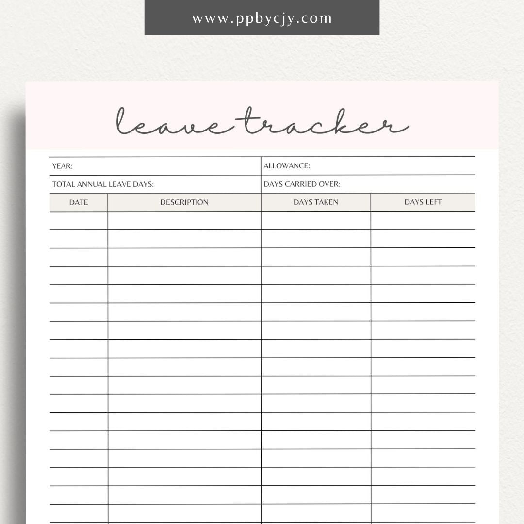 Time Off Leave Printable Template – Digital download for tracking and managing employee time off requests, including dates, reasons, and approval status