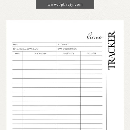 Time Off Leave Printable Template – Digital download for tracking and managing employee time off requests, including dates, reasons, and approval status