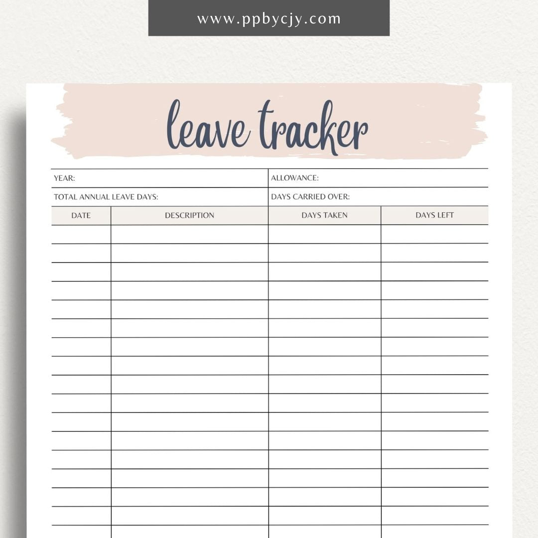 Time Off Leave Printable Template – Digital download for tracking and managing employee time off requests, including dates, reasons, and approval status