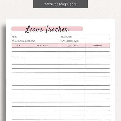 Annual Time Off Leave Tracker Printable PDF Template