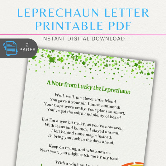 Leprechaun Letter Set Printable PDF Template with themed stationery and tiny envelope.

