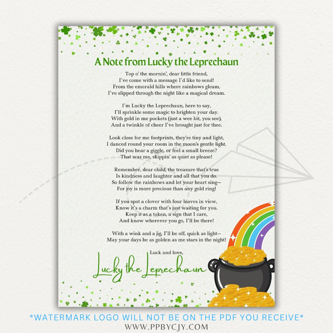 Leprechaun Letter Set Printable PDF Template with themed stationery and tiny envelope.

