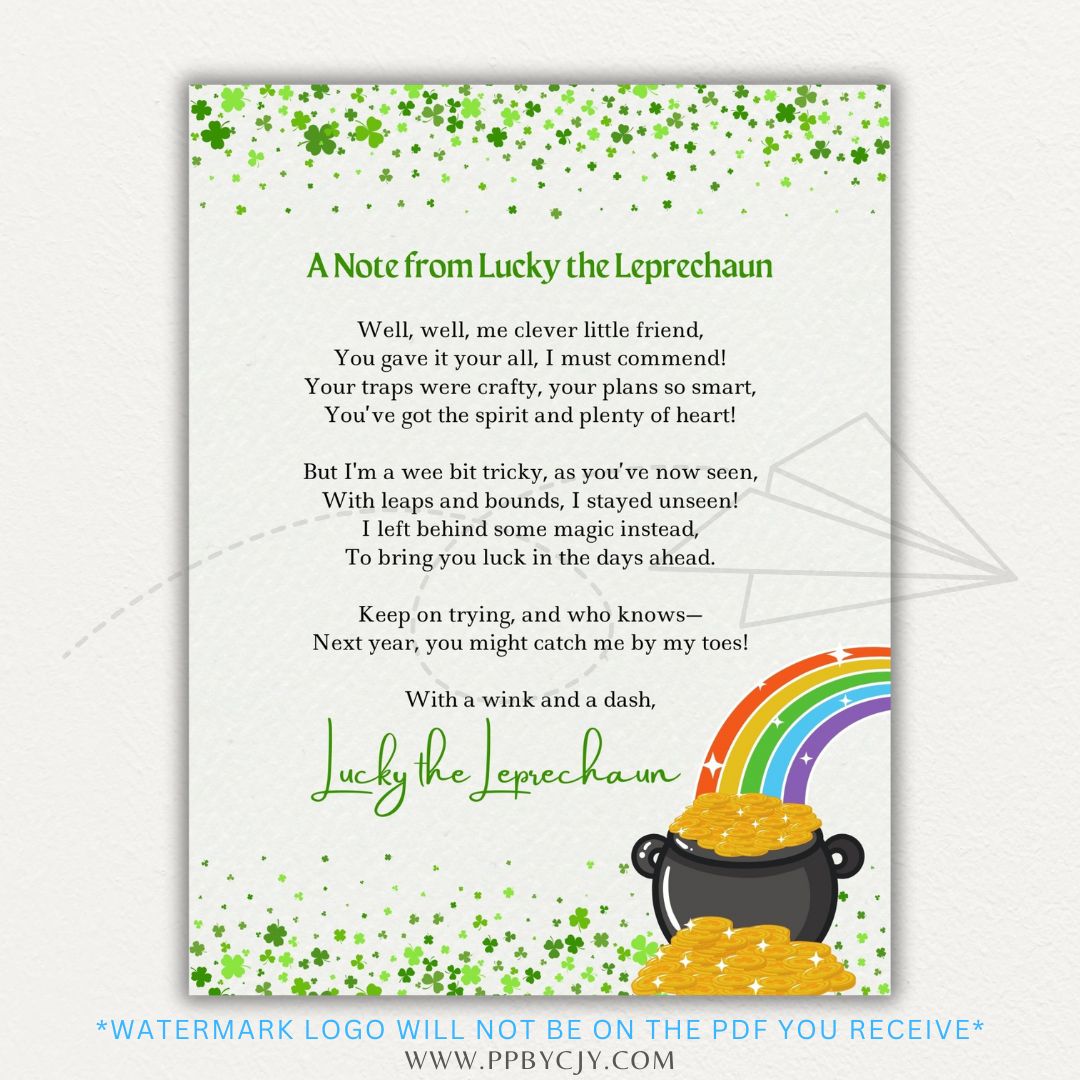 Leprechaun Letter Set Printable PDF Template with themed stationery and tiny envelope.

