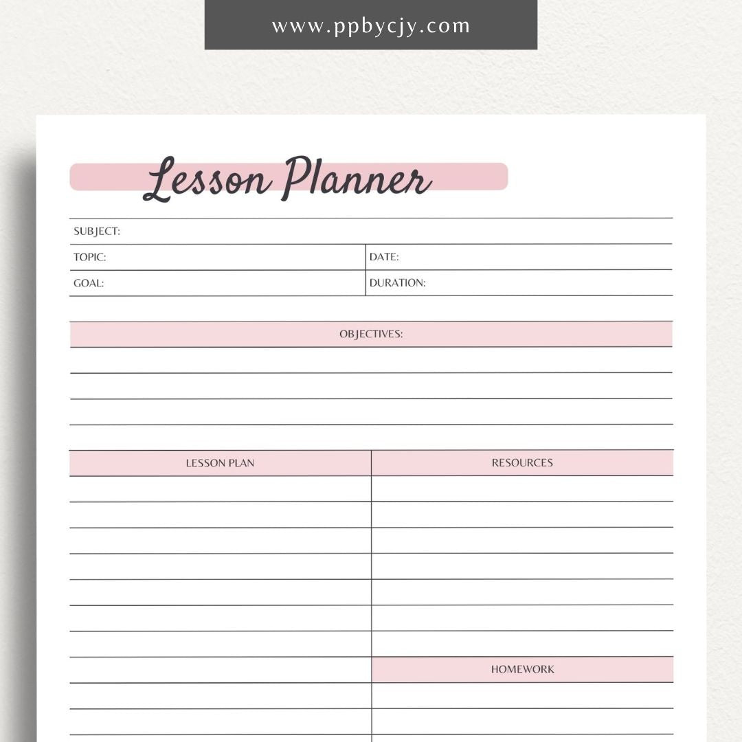 Lesson Planner Printable PDF Template