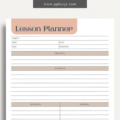 Lesson Plan Printable Template – Digital download for organizing and structuring lesson content, objectives, and activities.