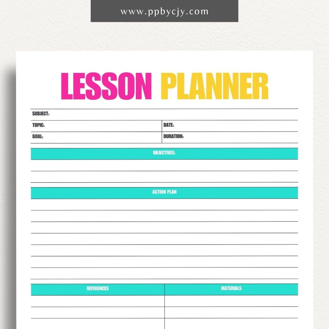 Lesson Plan Printable Template – Digital download for organizing and structuring lesson content, objectives, and activities.