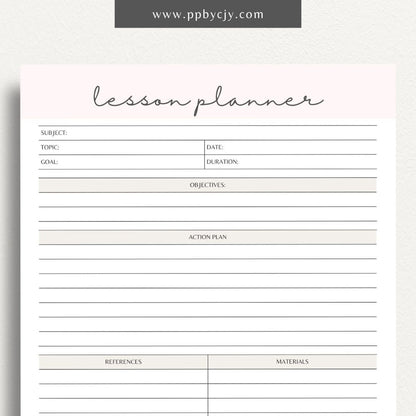 Lesson Plan Printable Template – Digital download for organizing and structuring lesson content, objectives, and activities.