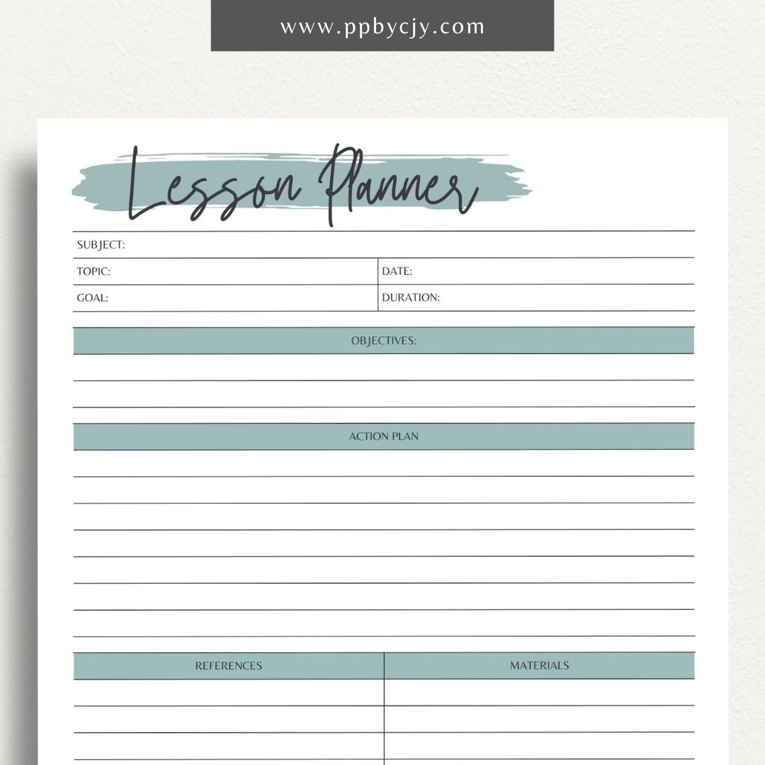 Lesson Plan Printable Template – Digital download for organizing and structuring lesson content, objectives, and activities.