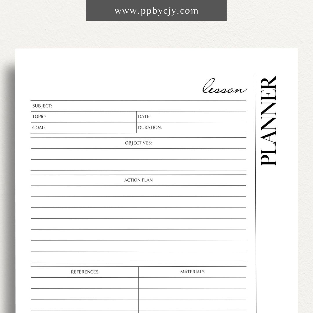 Lesson Plan Printable Template – Digital download for organizing and structuring lesson content, objectives, and activities.