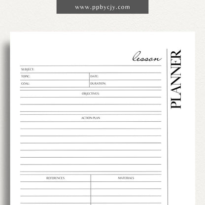 Lesson Plan Printable Template – Digital download for organizing and structuring lesson content, objectives, and activities.